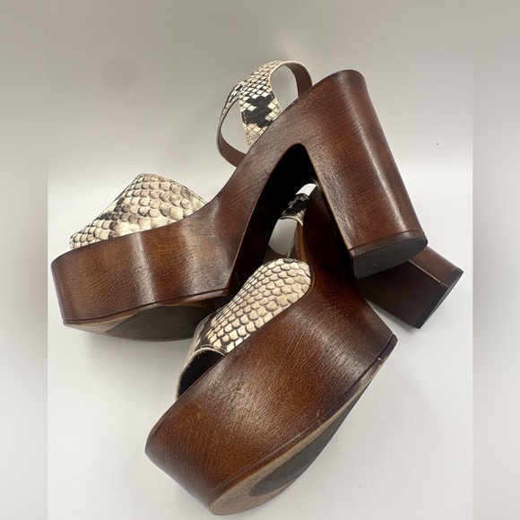 Snakeskin Platform Sandals Chunky Heels Steve Madden size 37/7 Women Shoes Brown - Picture 5 of 7